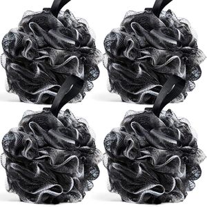 Set van 4 badsponzen 40 g voor diepe reiniging en exfoliatie - Natuurlijke bamboe-houtskoolinfusie - Essentiële badproducten voor een gladde, gezond uitziende huid