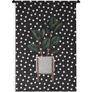 Wandkleed PlantenKerst illustraties - Illustratie van een plant met donkere ovalen bladeren op een zwarte achtergrond met witte stippen Wandkleed katoen 90x135 cm - Wandtapijt met foto