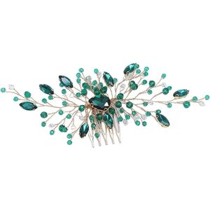 Inovra - Groene diamanten haarclip voor bruiloft - Haaraccessoires bruid - Retro haar kam - Dames haaraccessoire met strass - Groene haarclip voor dames.