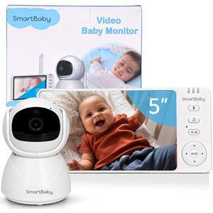 SmartBaby® Babyfoon | Draaibare Camera en Monitor | 5 inch Scherm | 300m Bereik | Nachtzicht | Baby Camera Zonder Wifi | 2-weg-spraak | Uitbreidbaar tot 2 Camera’s | FHSS Verbinding