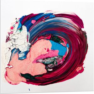 PVC Schuimplaat- Verfveeg met Blauw en Roze tegen Lichtgekleurde Achtergrond - 80x80 cm Foto op PVC Schuimplaat