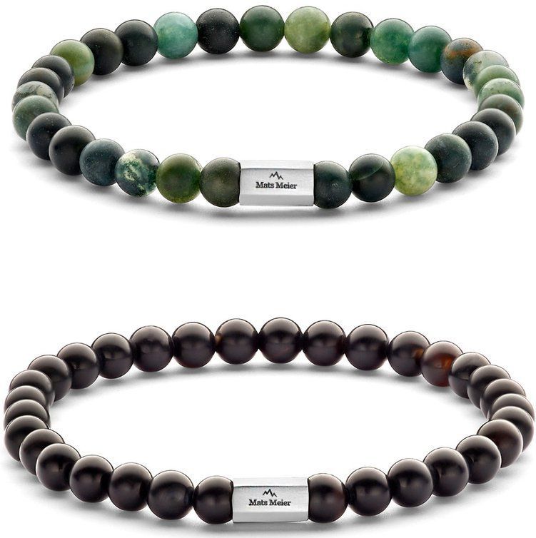Mats Meier - Grand Combin Kralen - Armband - Zwart en Groen - 88 mm