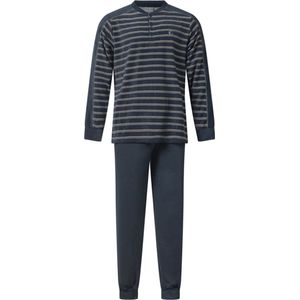Gentlemen - warme heren badstof pyjama 114263 - knoophals - donkerblauw - maat XL