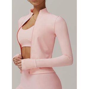 Blush Motion Gym Set - Maat L - Soft Pink - Lichtroze - 5-delig: Bra top, Jacket, Flow Short, High Waisted Short & High Waisted Legging - Soft Pink - Seamless Sportset Dames