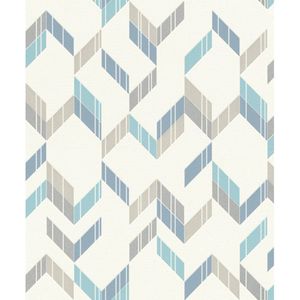 Rasch - Symmetry - Vliesbehang - Blauw - Geometrisch Patroon - 10.05m x 53cm