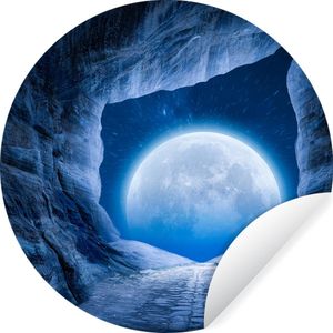 Behangcirkel - Zelfklevend behang - Maan - Ruimte - Meteoriet - Asteroïde - Ronde schilderijen - Wanddecoratie rond - 50x50 cm - Muurdecoratie - Behangsticker