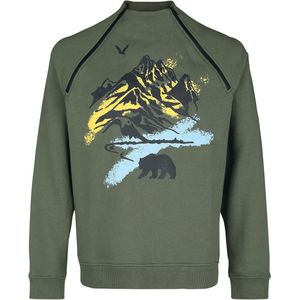 R.E.D. Rock-Engineered Design Olijfgroen sweatshirt met zijritsen - Heren - S
