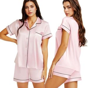 Dames zijden satijnen pyjama set nachtkleding loungewear XS~3XL Roze