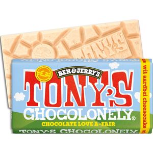 Tony's Chocolonely Ben & Jerry's Witte Chocolade - Strawberry Cheesecake - Fairtrade Chocolade Reep 180 gram