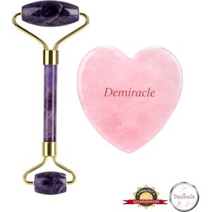 Demiracle® Face Roller & Gua Sha Love Bundle – Amethist – Rose Quartz – Face Rollers – Gezichtsmassage – Massagetools – Massage - Ontspanning – Kwaliteit
