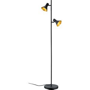 LED Vloerlamp - Torna Nana - E14 Fitting - 2-lichts - Rond - Mat Zwart/Goud - Aluminium