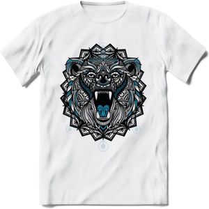 Beer - Dieren Mandala T-Shirt | Blauw | Grappig Verjaardag Zentangle Dierenkop Cadeau Shirt | Dames - Heren - Unisex | Wildlife Tshirt Kleding Kado | - Wit - XL