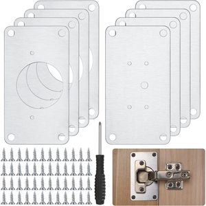 Famanu 8 Stuks Kastscharnieren Reparatieplaten, Kastdeuren Scharnier Reparatieset Roestvrij Staal, voor Meubels, Kast, Lade, Raam, Reparatieplaten, Inclusief Schroevendraaier