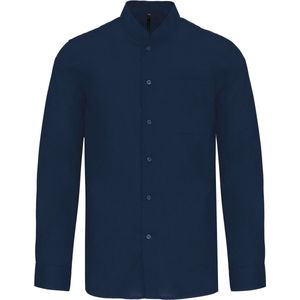 Overhemd Heren XXL Kariban Maokraag Lange mouw Navy 65% Polyester, 35% Katoen