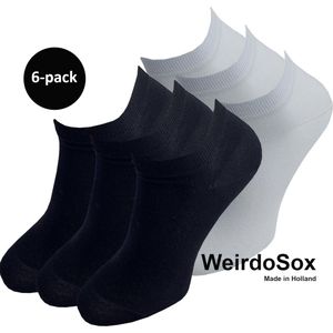 WeirdoSox Bamboe naadloze sneaker sokken Zwart / Wit - Anti zweet - Anti bacterieel - Dames en heren - 6 Paar - Maat 39/42