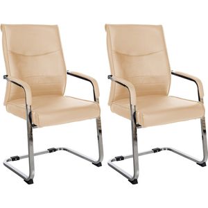 CLP Hobart Set van 2 Eetkamerstoelen - Bezoekersstoelen - Met armleuning - Verchroomd frame - khaki Kunstleer