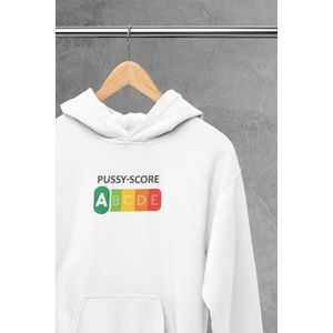 Hoodie - Pussy score - Wurban Wear | Grappige hoodie | Leuk cadeau | Unisex hoodie | Meme | Meme kleding | Viespeuk | Grappige kleding | Grappige trui | Dubbelzinnige kleding | Wit