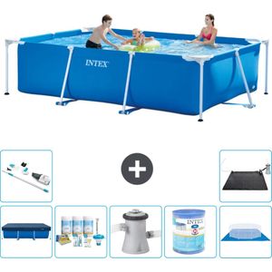 Intex Rechthoekig Frame Zwembad - 300 x 200 x 75 cm - Blauw - Inclusief Afdekzeil - Onderhoudspakket - Zwembadfilterpomp - Filter - Grondzeil - Stofzuiger - Solar Mat