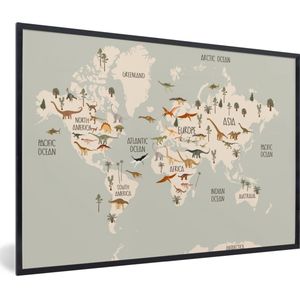 Wereldkaart kinderen - Dino's - Kinderkamer - Jongens - Meisjes - Kinderen - Schoolplaat - Kinderkamer - 120x80 cm