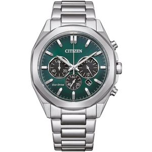 Citizen CA4590-81X Heren horloge staal Eco-drive chronograaf met groene wijzerlaat