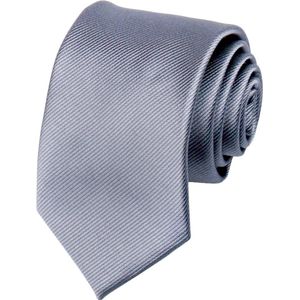 Fako Fashion® - Brede Stropdas - Gestreept - Ribstructuur - 100% Zijde - Effen - 8cm - 145cm - Donkergrijs