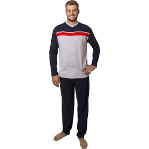 Amantes Pyjama Heren navy/grijs/rood met V Hals - Maat XL