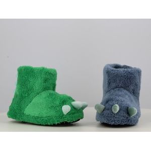 Jongens dinosaurus fleece pantoffels – zeer zachte groene huissloffen – antislip – maat 31