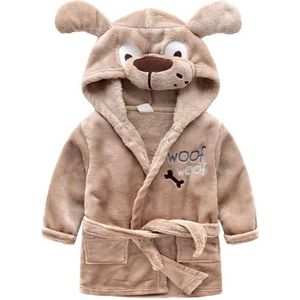Kinder Peuter Badjas Jongens 2-3 Jaar (Maat 92/98) – Bruin – Hond Design met Capuchon en Zakken