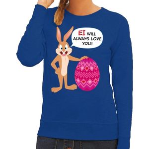 Blauwe Paas sweater  Ei will always love you - Pasen trui voor dames - Pasen kleding XL