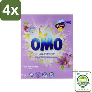Omo - Waspoeder - Lavendel & Mint - 5 kg - 100 Wasbeurten - Voordeelverpakking - 4 stuks - Waspoeder - Lavendel