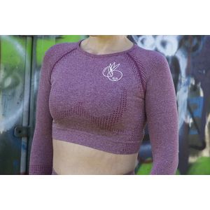 Croptop long sleeve, sport top, lange mouw Cherry red - L