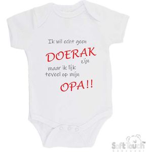100% katoenen Romper ""Ik wil echt geen Doerak zijn maar ik lijk teveel op opa!!"" Unisex Katoen Wit/zwart/rood 56/62