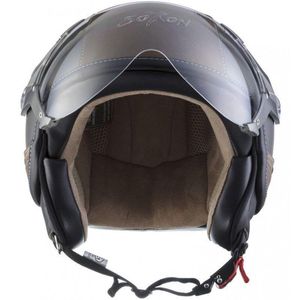 SOXON SP-326 Urban met leer jethelm M Medium 57-58cm hoofdomtrek, met vizier, motorhelm, scooterhelm, open jet helm voor dames, heren voor motor en scooter