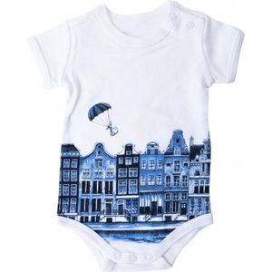 Baby Romper Grachtenpanden - Heinen Delfts Blauw - Katoen - Unisex voor meisjes en jongens