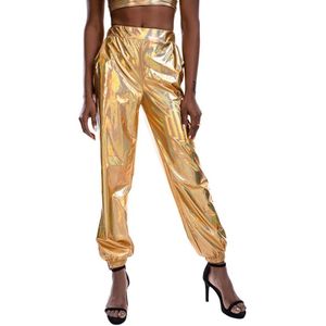 Goud Glanzende Dames Broek - Trendy - Glitter - HipHop - Hoge Taille - Party