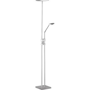 LED Vloerlamp - Torna Lukens - 15W + 3W - Warm Wit 3000K - 2-lichts - Dimbaar - Vierkant - Mat Nikkel - Aluminium