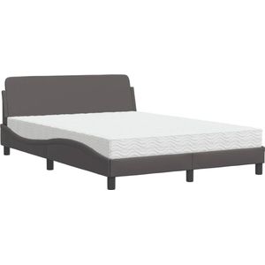 vidaXL - Bed - met - matras - kunstleer - grijs - 140x200 - cm