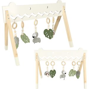 Playos® - Houten Babygym - met Hangers - Jungle - Groen - Jongens en Meisjes - Houten Baby Speelgoed - vanaf 0 Maanden - Kraamcadeau