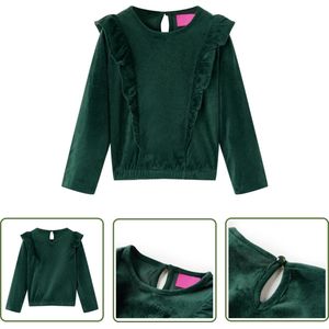 vidaXL Meisjesblouse - Kinderblouse - Kinderblouse met ruches 92 donkergroen - Groene Blouse - Kindermode - Babykledij