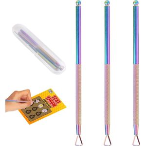 Allecto Plus - Eersteklas 3-delige Loterijkrasgereedschappen Set van Roestvrijstaal met Opbergdoos - Loterijkrasgereedschap voor Loterijtickets - Praktische Benodigdheden - Kleurrijk Design