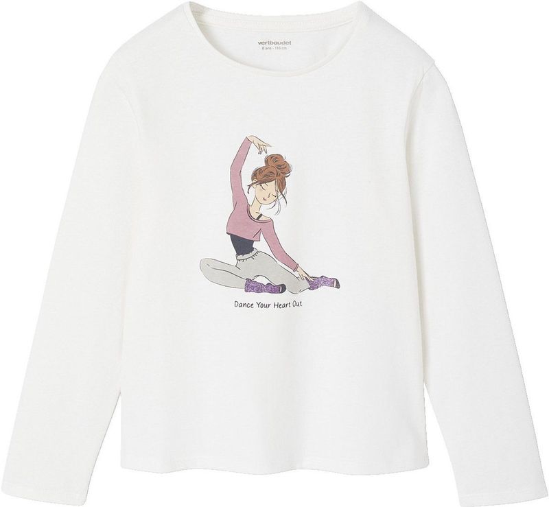 T-shirt met dansmotief voor meisjes met lange mouwen ecru