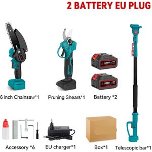 Mini Kettingzaag - Kettingzaag - Snoeizaag - Takkenzaag - Handzaag - Telescoop Kettingzaag - 3500W - 3-in-1 - Automatische Kettingsmering - Brushless - Tuin Schaar Snoei Gereedschap - 2 Batterij EU Stekker