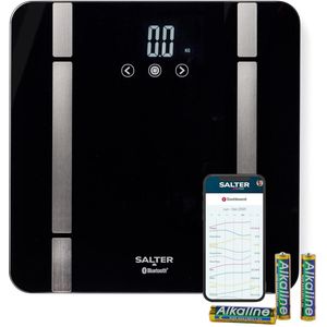 Slimme Digitale Badkamerschaal met Bluetooth - 200 kg Capaciteit, Meet Gewicht, Lichaamsvet, Water, Spier- en Botmassa, BMI & BMR, 8 Gebruikersgeheugen, Zwart