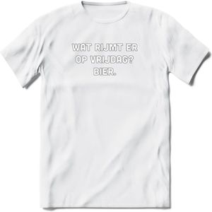 Wat rijmt er op vrijdag Bier T-Shirt | Unisex Kleding | Dames - Heren Feest shirt | Drank | Grappig Verjaardag Cadeau tekst | - Wit - L