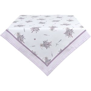 Clayre & Eef Tafelkleed 150x150 cm Wit Paars Katoen Vierkant Lavendel Tafellaken