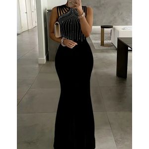 Sexy elegante corrigerende mooie stretch zwart jurk galajurk feestjurk met siersteentjes maat XL