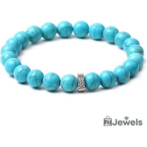 OZ Jewels - Blue Turquoise Kralenarmband - Elastisch - Natuurstenen