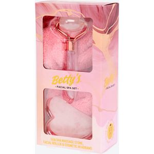 Roze Gezichtsroller Set – Inclusief Zachte Haarband en Gua Sha Massage Steen