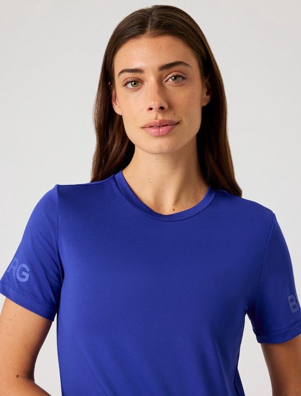 Björn Borg Sportshirt Dames - Trainingshirt Korte Mouw - Gerecycled Polyester - Blauw - Maat L