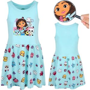 Gabby’s Dollhouse KATOENEN jurk met bandjes in mintkleur, meisjesjurk 100% KATOEN